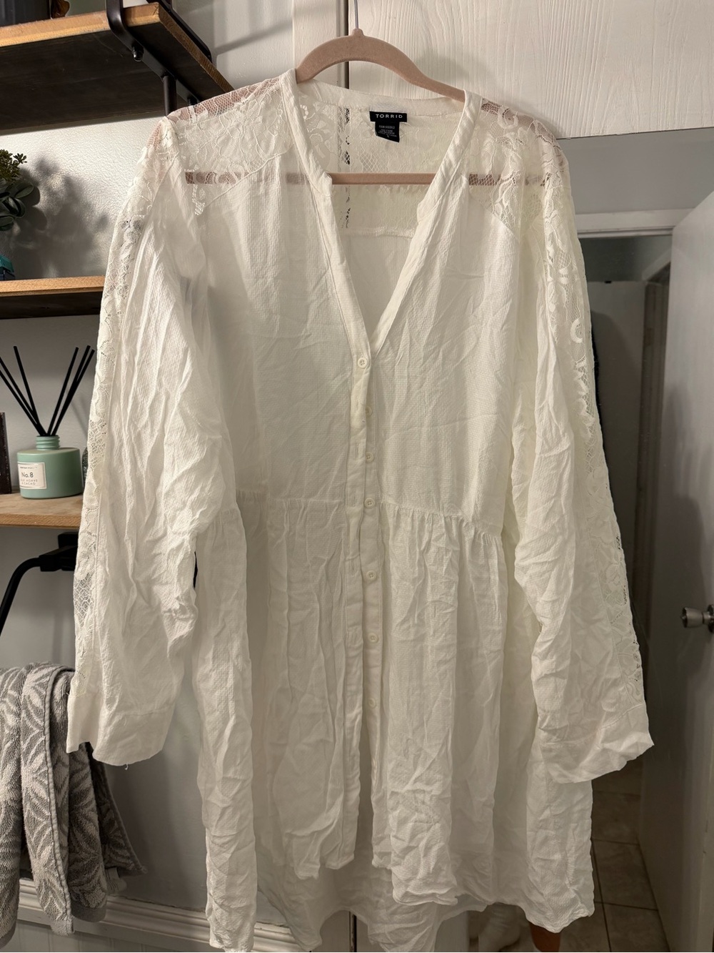 torrid Ivory Lace-Yoke Button Front Tunic Dress